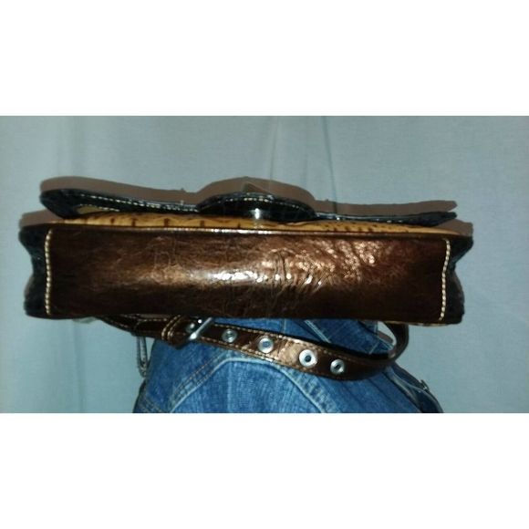 M.C. Marc Chantal Purse 2Tone Brown CROCO Leather Western Crossbody Shoulder Bag - Picture 6 of 9
